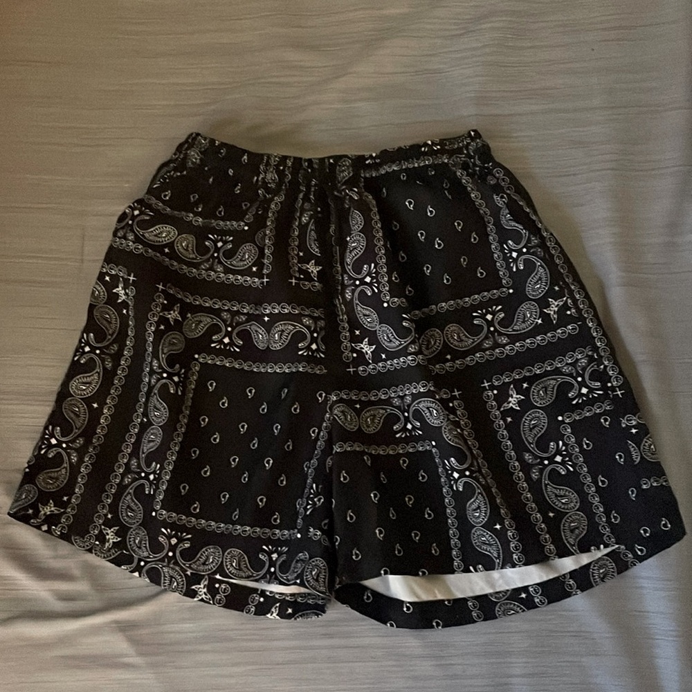 black paisley drawstring shorts